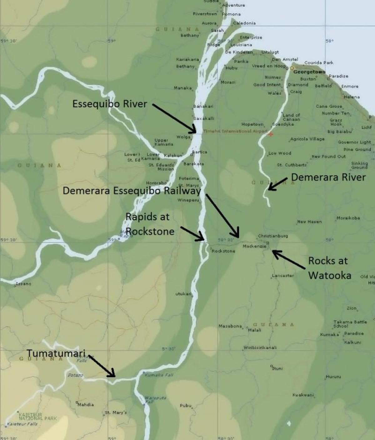 mapa essequibo kostaldean Guyana