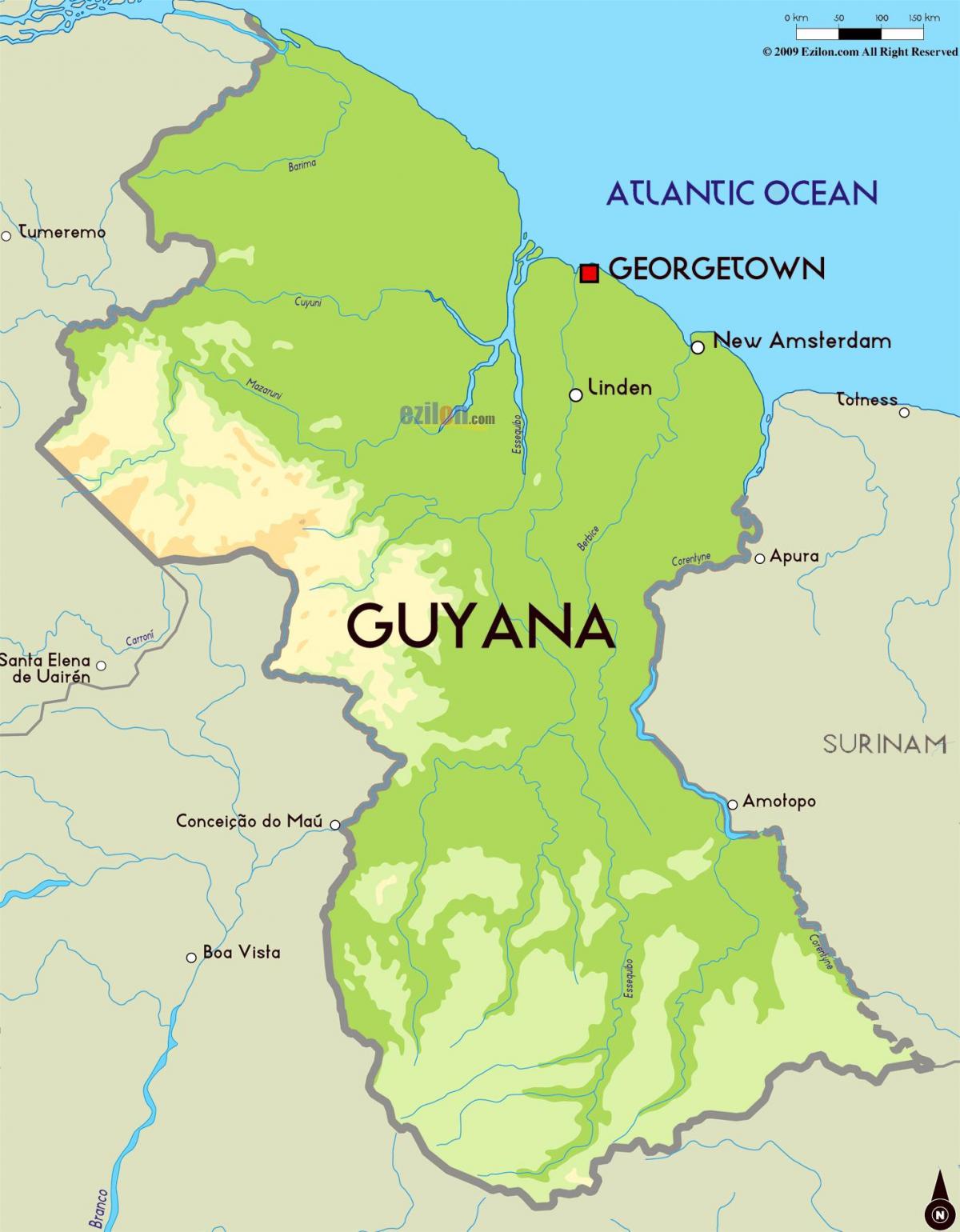 mapa fisikoa mapa Guyana