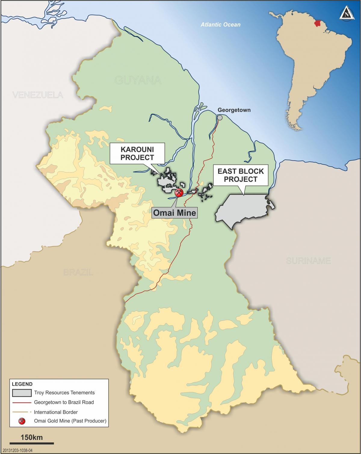 mapa Guyana erakutsiz mineral baliabideak