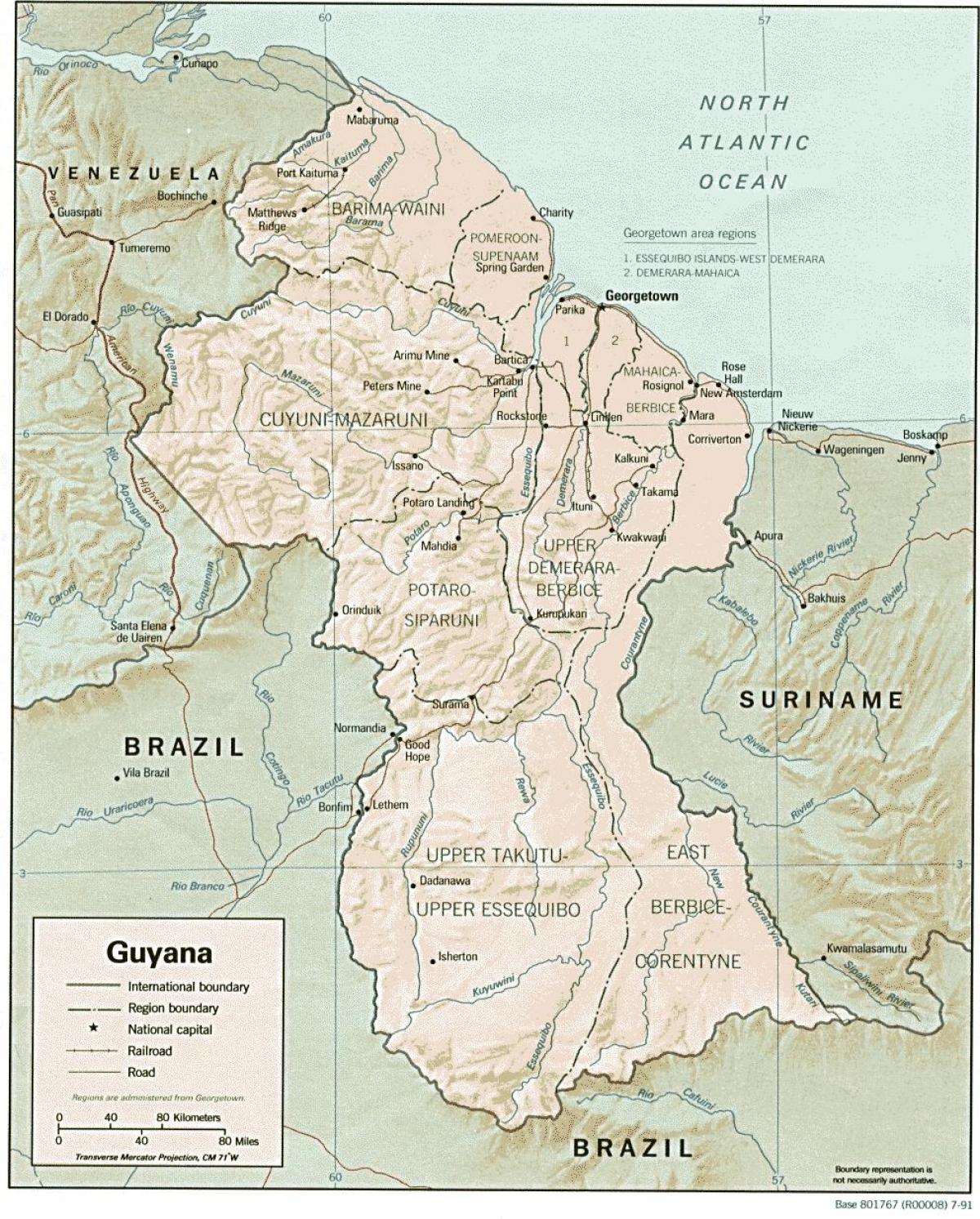 mapa Guyana erakutsiz hiru konderri