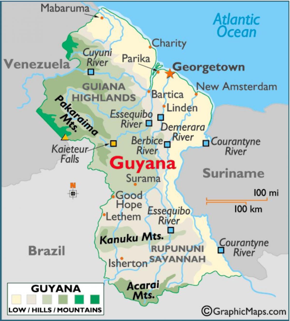 mapa Guyana erakutsiz mendikate