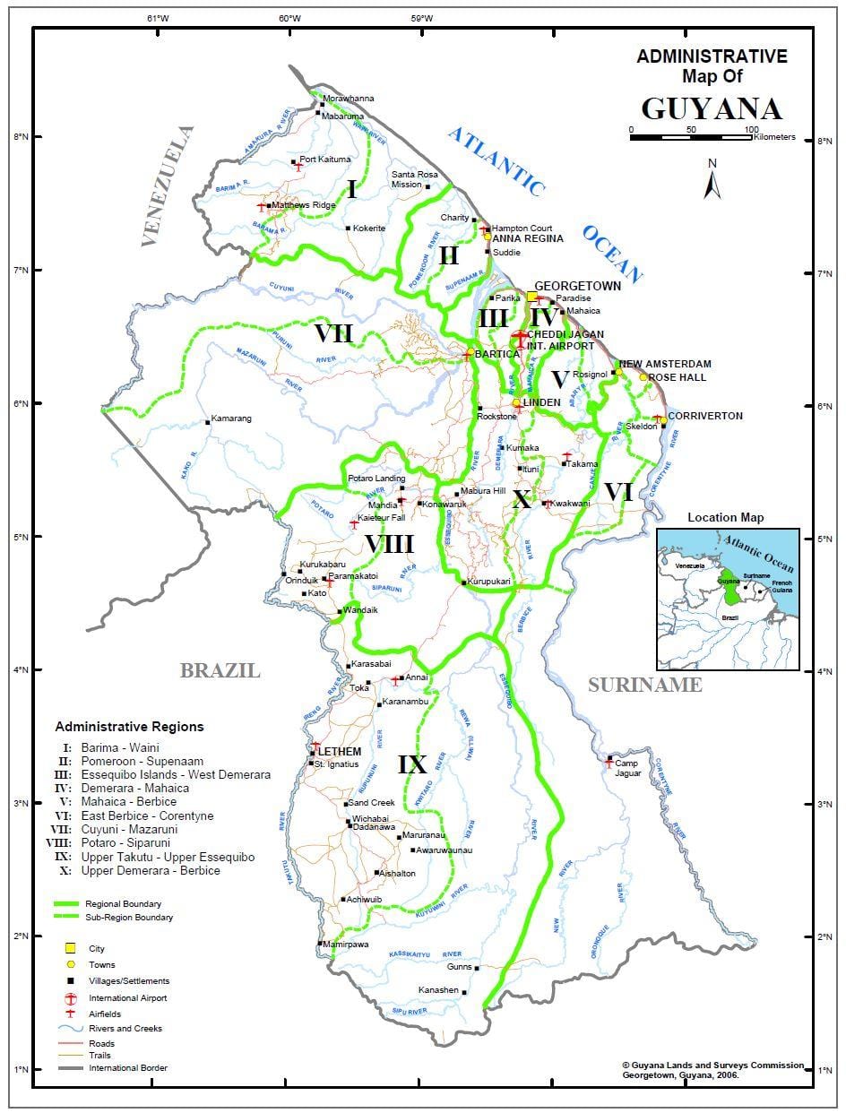 mapa Guyana erakutsiz eskualde