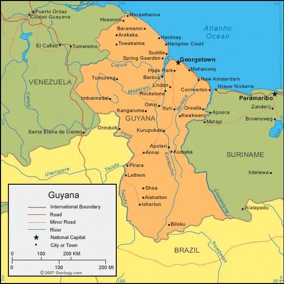 mapa politiko Guyana