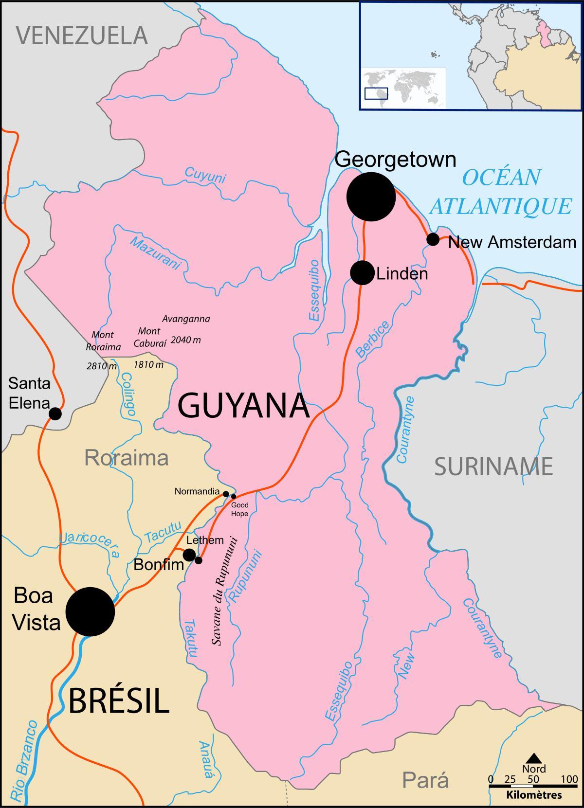 mapa Guyana kokapena munduarekin