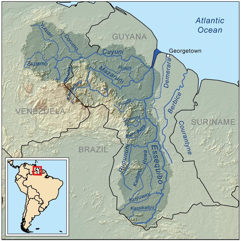 mapa Guyana erakutsiz ibaiak