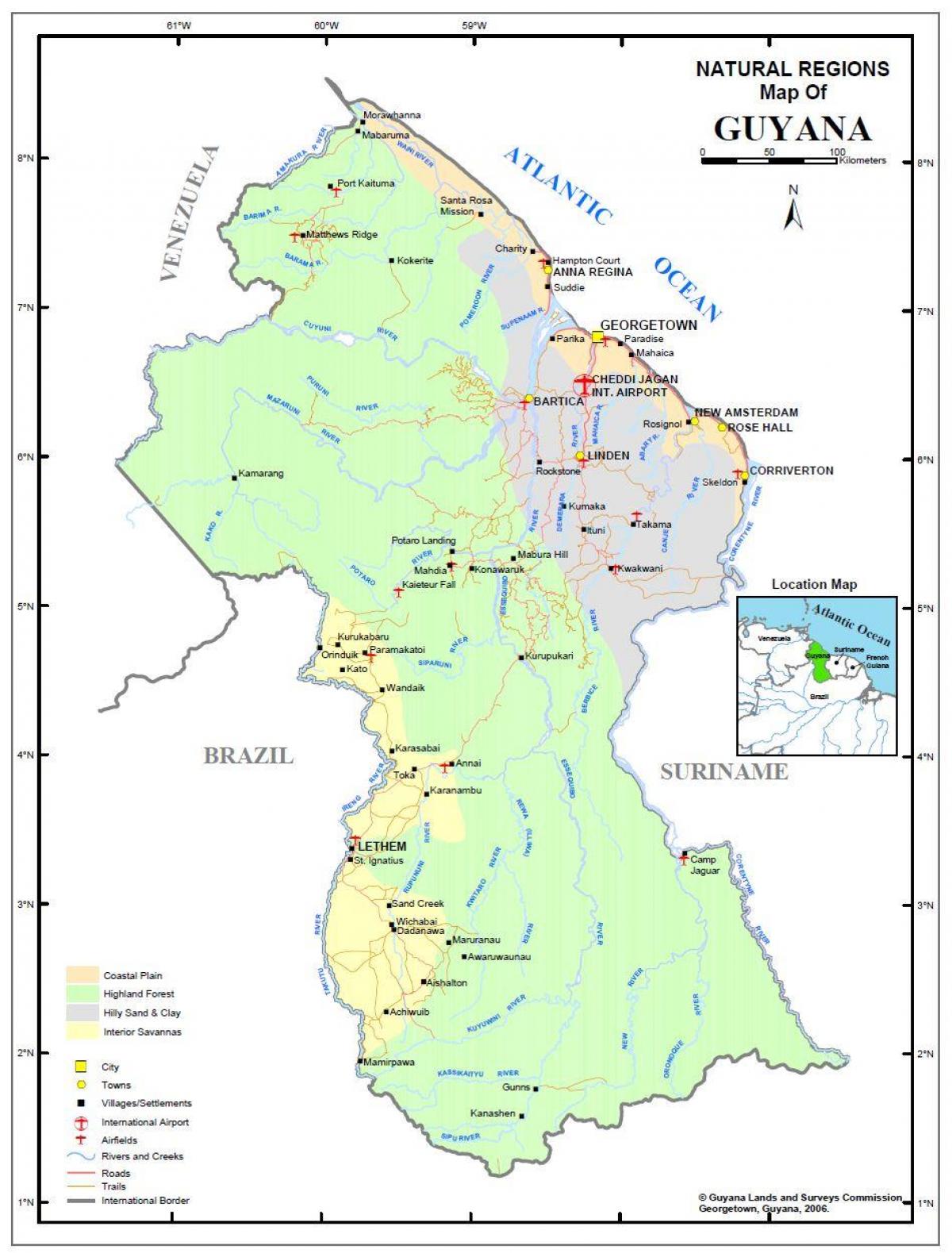 mapa Guyana erakutsiz 4 naturala eskualde