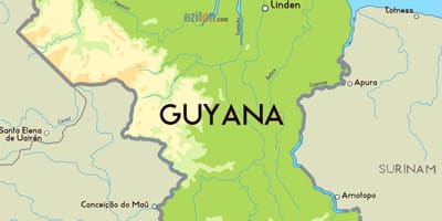 Mapa fisikoa mapa Guyana