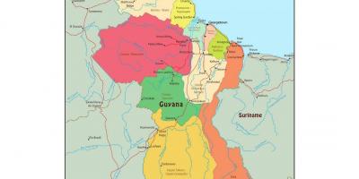 Mapa Guyana erakutsiz 10 administrazio-eskualde
