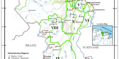 Mapa Guyana erakutsiz hamar administrazio-eskualde