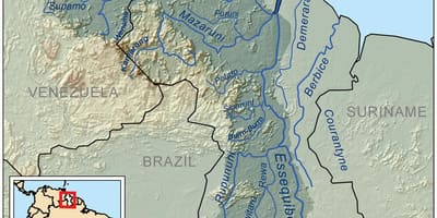 Mapa Guyana erakutsiz hiru nagusia ibaiak