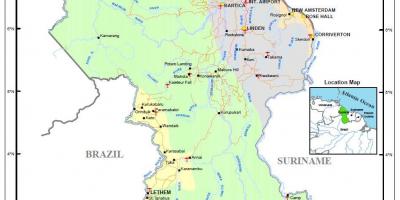 Mapa Guyana erakutsiz 4 naturala eskualde
