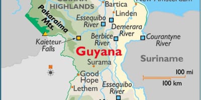 Mapa Guyana erakutsiz mendikate